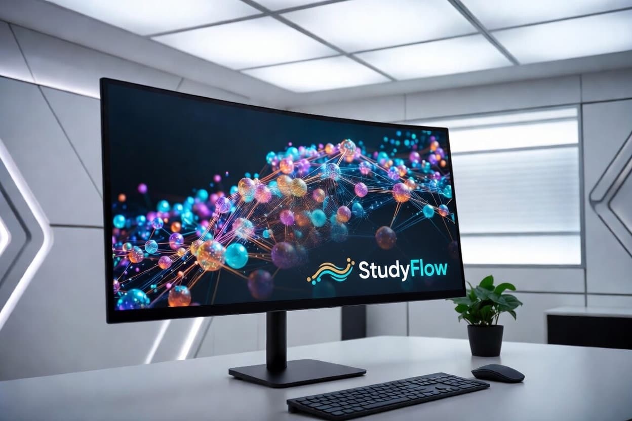 StudyFlow AI learning platform displayed on a curved monitor